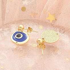 Real 18K Gold Plated Brass Enamel Dangle Stud Earrings Findings&nbsp;KK-B124-09G-02