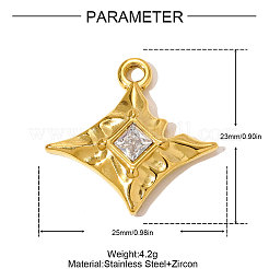 304 Stainless Steel Pave Clear Cubic Zirconia Pendants&nbsp;STAS-OY009-77G