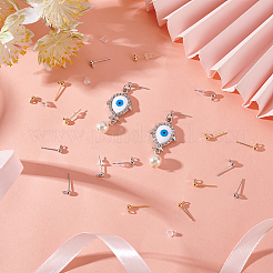 60Pcs 2 Style Brass Ball Stud Earring Post with Horizontal Loops&nbsp;KK-BC0012-45
