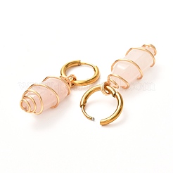Copper Wire Wrapped Natural Rose Quartz Dangle Earrings for Women&nbsp;EJEW-JE04628-01