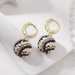 Handmade MIYUKI Japanese Seed Braided Round Ball Dangle Leverback Earrings&nbsp;EJEW-MZ00073-03