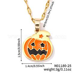 Halloween Witch Hat Pumpkin 304 Stainless Steel Enamel Pendant Dapped Chain Necklaces&nbsp;DD5893
