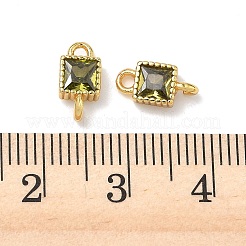 Brass Pave Cubic Zirconia Square Connector Charms&nbsp;KK-P348-12G