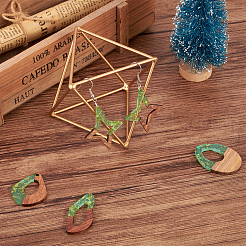 30Pcs 15 Styles Transparent Resin & Walnut Wood Pendants&nbsp;RESI-FW0001-02A