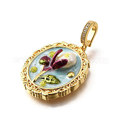Brass Micro Pave Cubic Zirconia & Enamel Pendants&nbsp;KK-R222-08G-04