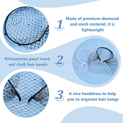 2Pcs 2 Colors Bridal Rhinestones Pearl Mesh Veil Cloth Hair Bands&nbsp;OHAR-BC0001-03