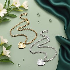 4Pcs 2 Colors Engraved Alloy Heart Pendant Iron Chain Anklets&nbsp;AJEW-HY0002-63