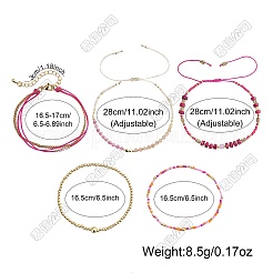 5Pcs Adjustable Nylon Round Gemstone Bead Braided Bracelet Sets&nbsp;NO9066-3