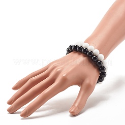 2Pcs 2 Color 10MM Natural Mashan Jade(Dyed) & Malaysia Jade(Dyed) Round Beaded Stretch Bracelets Set&nbsp;BJEW-JB07641