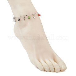 Handmade Evil Eye Lampwork & 304 Stainless Steel Cross Tassel Bar Link Chain Anklets for Women&nbsp;AJEW-AN00741-01