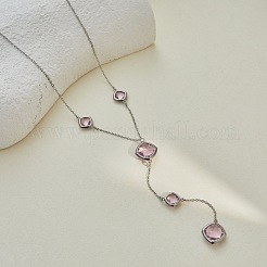 304 Stainless Steel Glass Rhombus Long Y Tassel Necklaces for Women&nbsp;WGE6B13-03