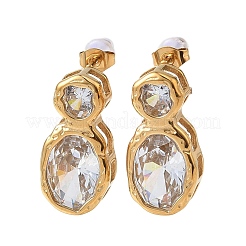 304 Stainless Steel & Clear Cubic Zirconia Dangle Stud Earrings&nbsp;EJEW-G468-03G-03