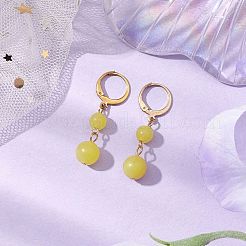 304 Stainless Steel with Natural Lemon Jade Dangle Leverback Earrings&nbsp;EJEW-JE06027