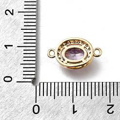 Brass Purple Cubic Zirconia Oval Connector Charms&nbsp;X-KK-D312-08G
