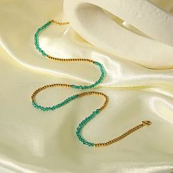 Glass & Stainless Steel Round Beaded Necklaces for Women&nbsp;PH3717-2