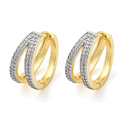 Brass Micro Pave Clear Cubic Zirconia Hoop Earrings&nbsp;EJEW-H158-15GP