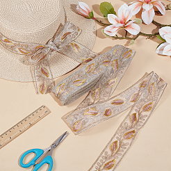 Polyester Feather Pattern Ribbon&nbsp;OCOR-WH0101-151B