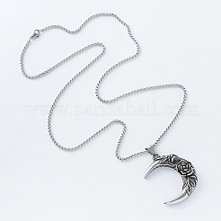 Vintage 304 Stainless Steel Rose Flower Moon Pendant Box Chain Necklaces for Men&nbsp;NQ3804