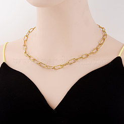 304 Stainless Steel Textured Paperclip Chain Necklaces for Women&nbsp;HX6515-2