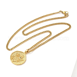 Brass Clear Cubic Zirconia Curb Chain Constellation Pendant Medal Necklaces for Women&nbsp;LS-NJEW-U010-01G-06