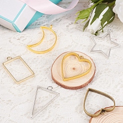 Rack Plating Alloy Open Back Bezel Pendants&nbsp;PALLOY-YW0001-07-FF
