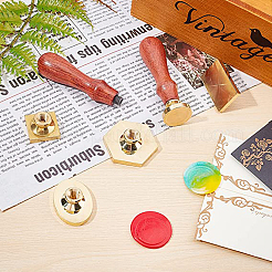 Hexagon Golden Tone Brass Wax Seal Stamp with Wood Handle&nbsp;AJEW-WH0375-0003