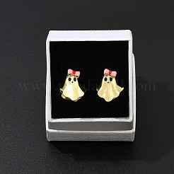 Ghost with Bowknot Brass Stud Earrings&nbsp;EJEW-B149-01G-01