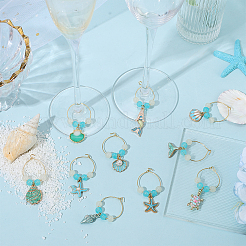 20Pcs 10 Styles Ocean Theme Alloy Enamel Wine Glass Charms&nbsp;AJEW-SC00057