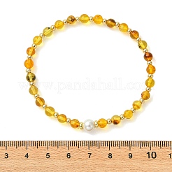 5MM Natural Amber and Shell Pearl Round Beaded Stretch Bracelets&nbsp;BJEW-JB14313