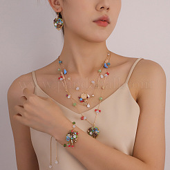 Heart Brass & Handmade Lampwork Multilayer Pendant Necklaces & Dangle Earring & Charm Bracelets Sets&nbsp;FS-WG26608-01