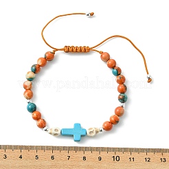 Adjustable Synthetic Turquoise & Ocean White Jade Braided Bead Bracelets&nbsp;BJEW-JB13733