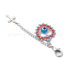 Handmade Evil Eye Lampwork & Glass Seed Beaded Heart Pendant Decorations&nbsp;HJEW-MZ00211-01