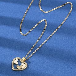 Heart Brass Micro Pave Cubic Zirconia Pendant Neckalces for Women&nbsp;NJEW-C076-02G