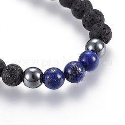 Natural Lava Rock and Non-Magnetic Synthetic Hematite Beads Braided Bead Bracelets&nbsp;BJEW-JB03975-02