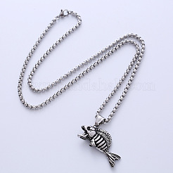 Vintage Punk 304 Stainless Steel Skeleton Fish Pendant Necklaces for Hip-hop Streetwear&nbsp;PZ9152