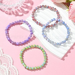 6.5mm Dyed Natural White Jade Round Beaded Stretch Bracelets for Women&nbsp;BJEW-JB10734