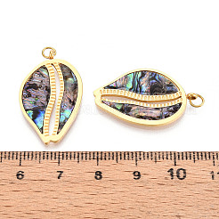 304 Stainless Steel Pave Natural Paua Shell Pendants&nbsp;STAS-N115-21B-G