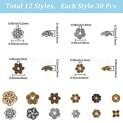 360Pcs 12 Styles Tibetan Style Alloy Bead Caps&nbsp;TIBE-SC0002-32