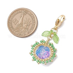 Rose Glass & Glass Seed Pendant Decorations&nbsp;HJEW-MZ00336