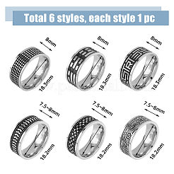 6Pcs 6 Style Retro Stainless Steel Finger Rings Set&nbsp;RJEW-FI0001-15