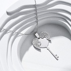 304 Stainless Steel Polymer Clay Rhinestones Key Openable Pendant Necklaces for Women&nbsp;NJEW-Z065-11P