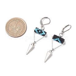 Triangle with Eye Brass Glass Seed Beaded Leverback Earrings&nbsp;EJEW-MZ00452-01