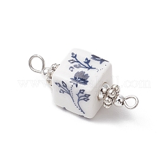Handmade Flower Printed Porcelain Cube Links&nbsp;PALLOY-JF03965-02