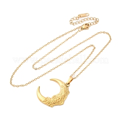 Moon with Flower 304 Stainless Steel Pendant Necklaces&nbsp;NJEW-H059-11G
