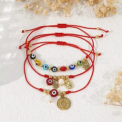 3Pcs Brass & 304 Stainless Steel Virgin Mary Charm Bracelets&nbsp;BA3044-1
