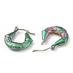 Ion Plating(IP) Rainbow Color 304 Stainless Steel Twist Teardrop with Cross Hoop Earrings for Women&nbsp;EJEW-G293-09M