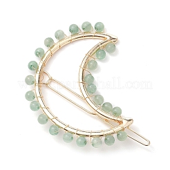 2Pcs Moon & Star Alloy with Natural Green Aventurine Hollow Hair Barrettes&nbsp;PHAR-JH00105-05
