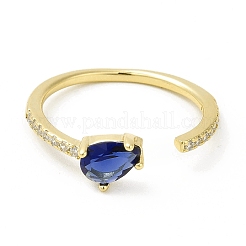 Blue Cubic Zirconia Teardrop Open Cuff Ring&nbsp;RJEW-H120-05G