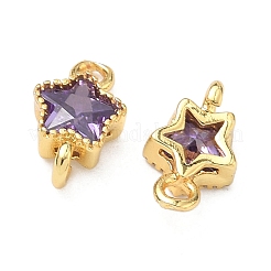 Brass Pave Cubic Zirconia Star Connector Charms&nbsp;KK-P348-08G