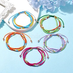 Adjustable Glass Seed Beaded Triple Layer Multi-strand Bracelet&nbsp;BJEW-MZ00048